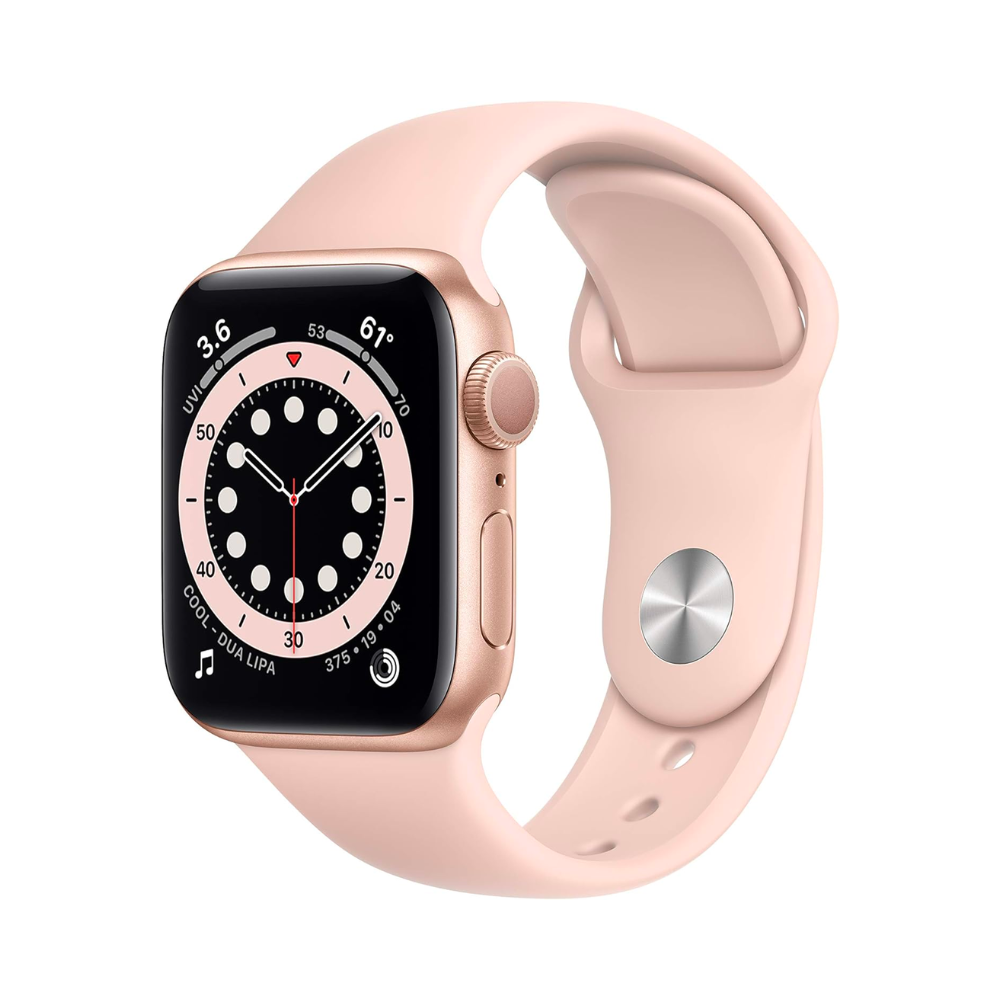 Apple Watch Series 6 (GPS, 44mm) - Dourado com bracelete desportiva Rosa-Areia