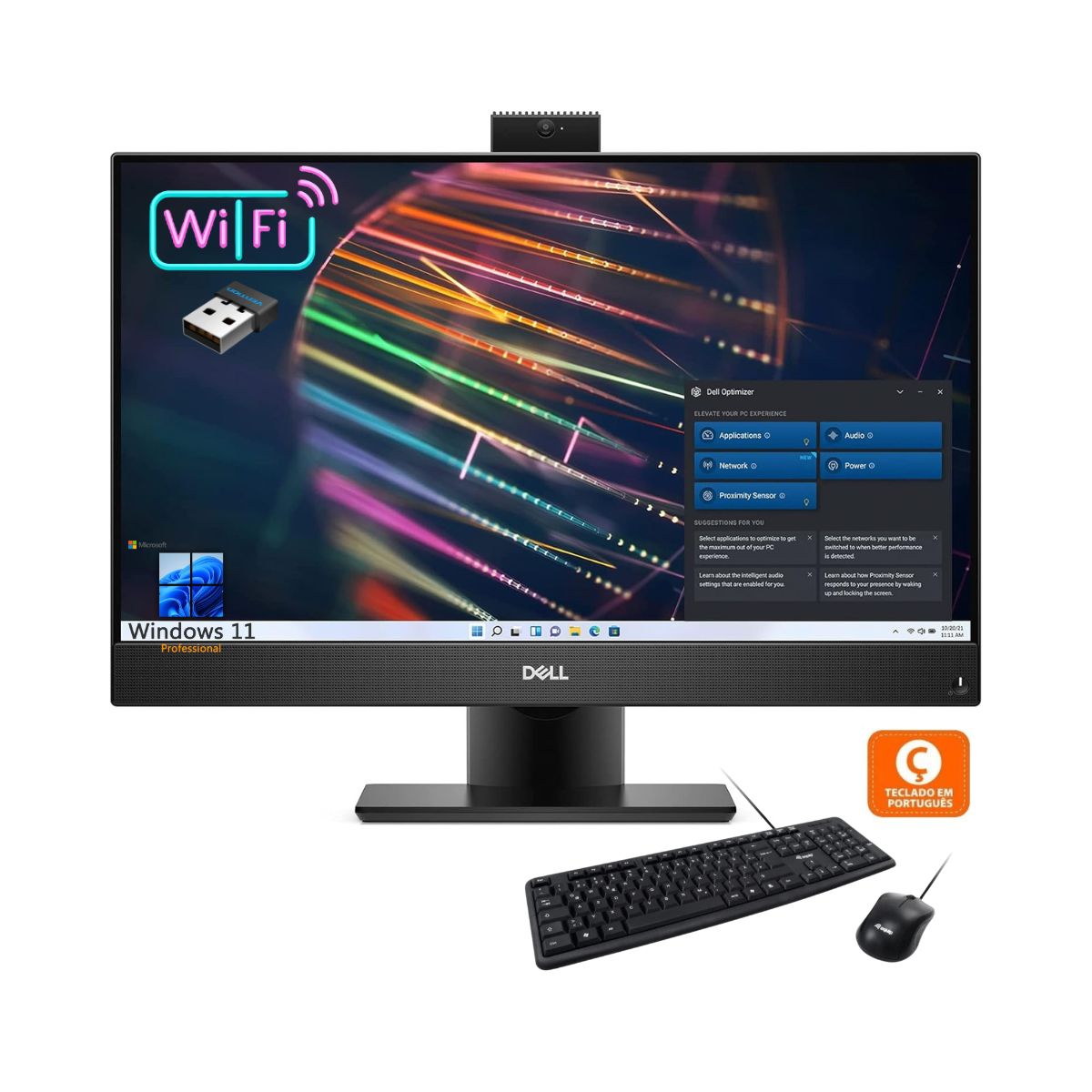 Dell OptiPlex 7460 Todo-en-Uno i5 (8500) 8GB 256GB SSD | Webcam | 23.8" FHD Windows 11 Pro y Teclado Portugués y Ratón con cable Equip