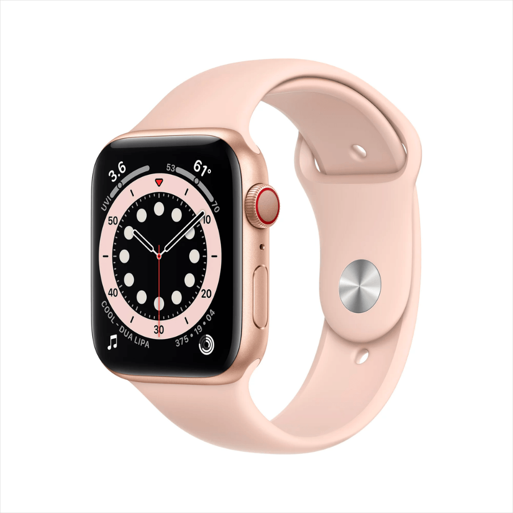 Apple Watch Series 6 (GPS+Cellular, 44mm) - Dourado com bracelete desportiva Rosa-Areia