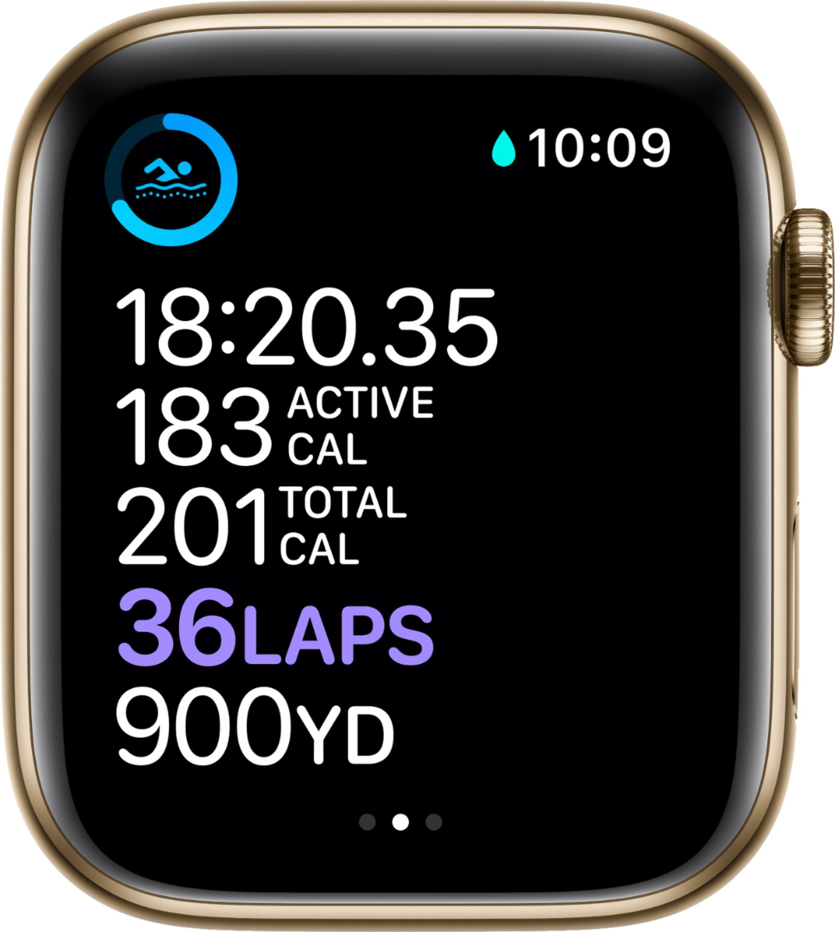 Apple Watch (Series 6) 2020 GPS + Celular 44 - Aço inoxidável Dourado - Bracelete desportiva Azul Profundo