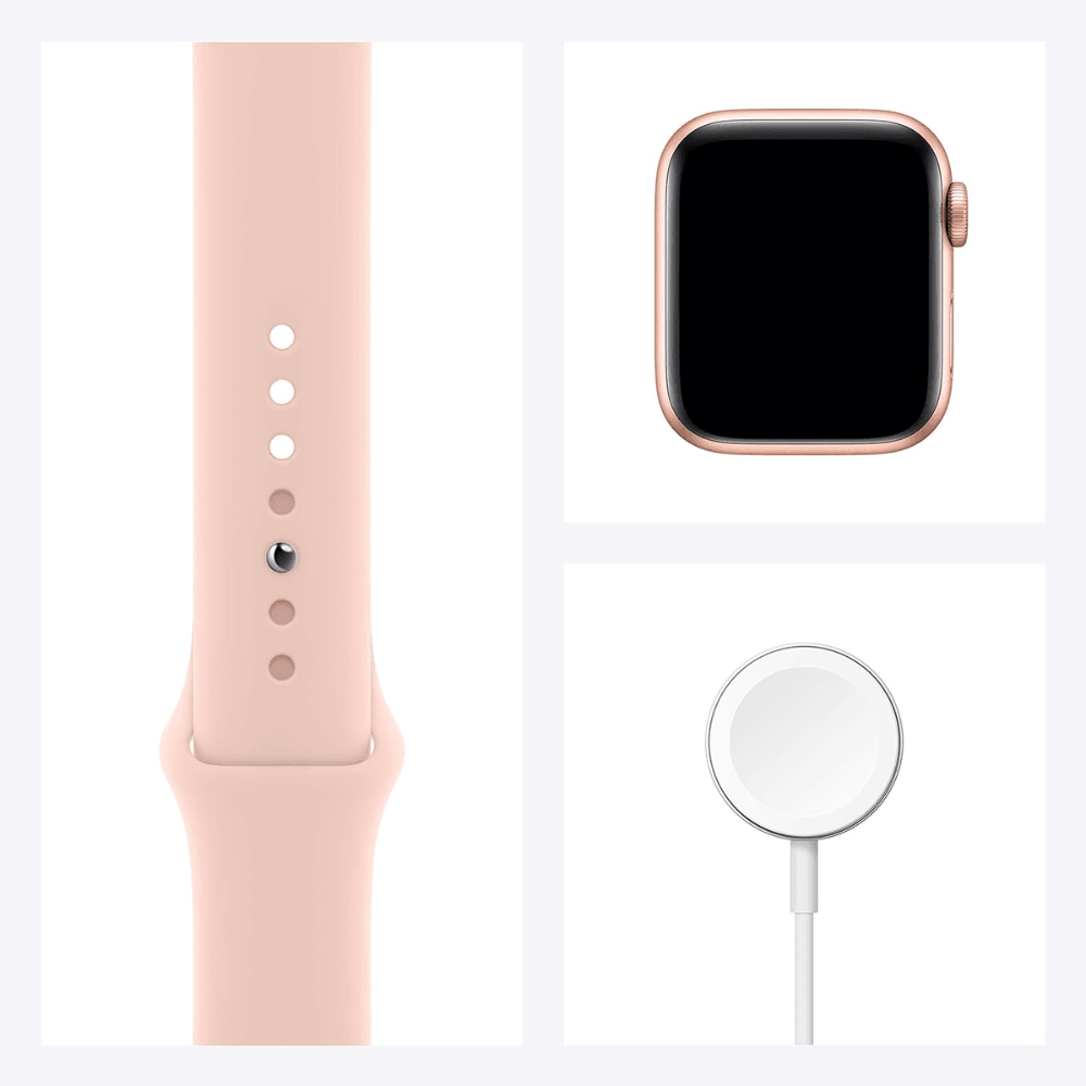 Apple Watch Series 6 (GPS, 44mm) - Dourado com bracelete desportiva Rosa-Areia