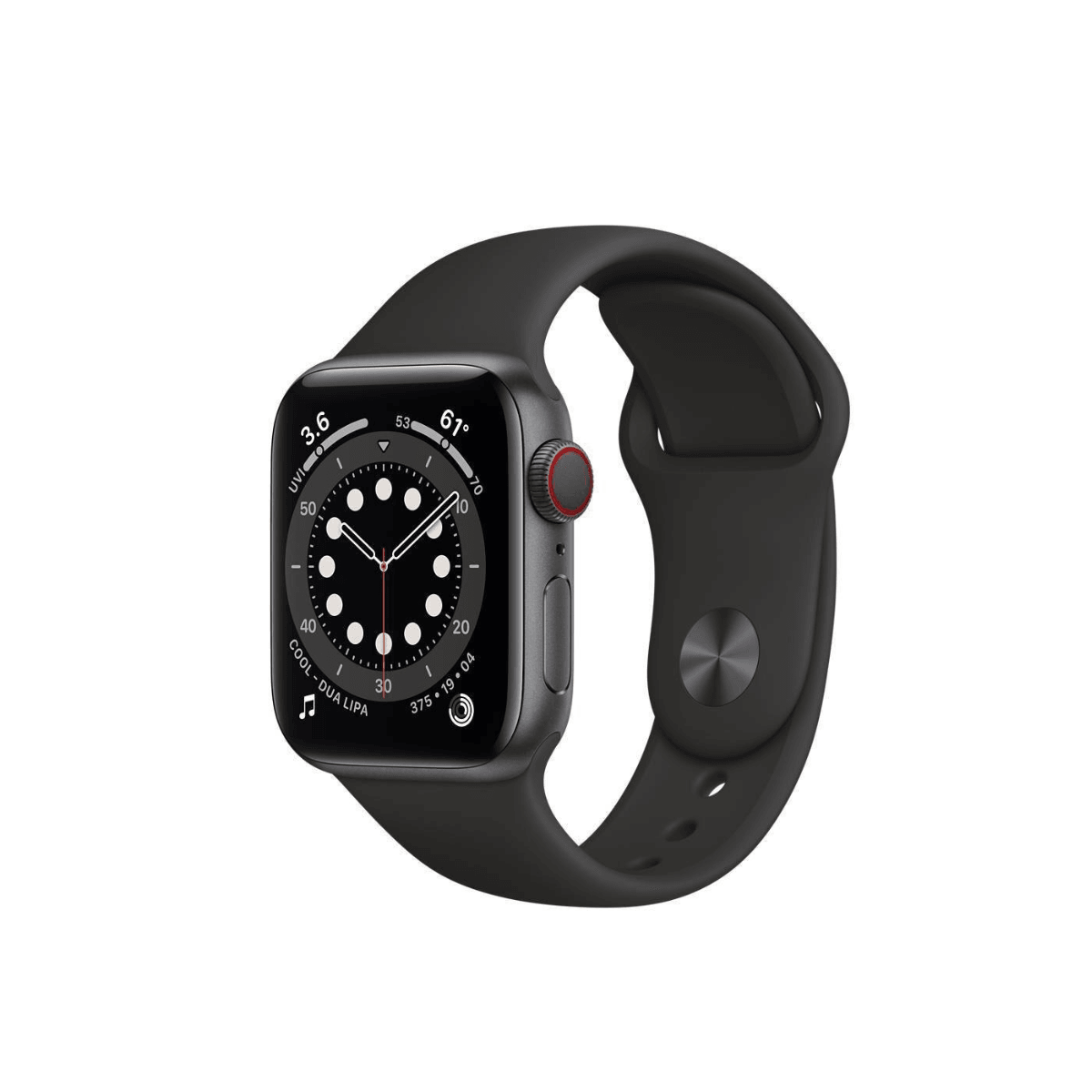 Apple Watch Series 6 Aluminum (GPS+Cellular, 40mm) - Space Gray - Black Sport Strap