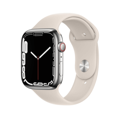 Apple Watch Series 7 (2021) GPS + Celular 45 mm - Aço inoxidável Prateado - Bracelete desportiva Luz das estrelas