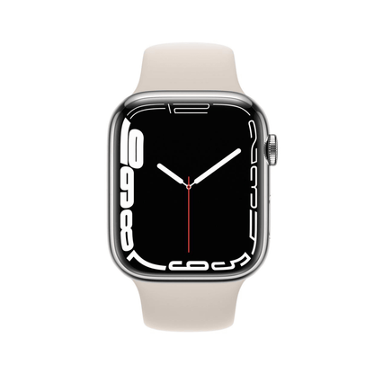 Apple Watch Series 7 (2021) GPS + Celular 45 mm - Aço inoxidável Prateado - Bracelete desportiva Luz das estrelas