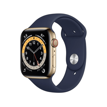 Apple Watch (Series 6) 2020 GPS + Cellular 40 - Gold Stainless Steel - Deep Blue Sport Band