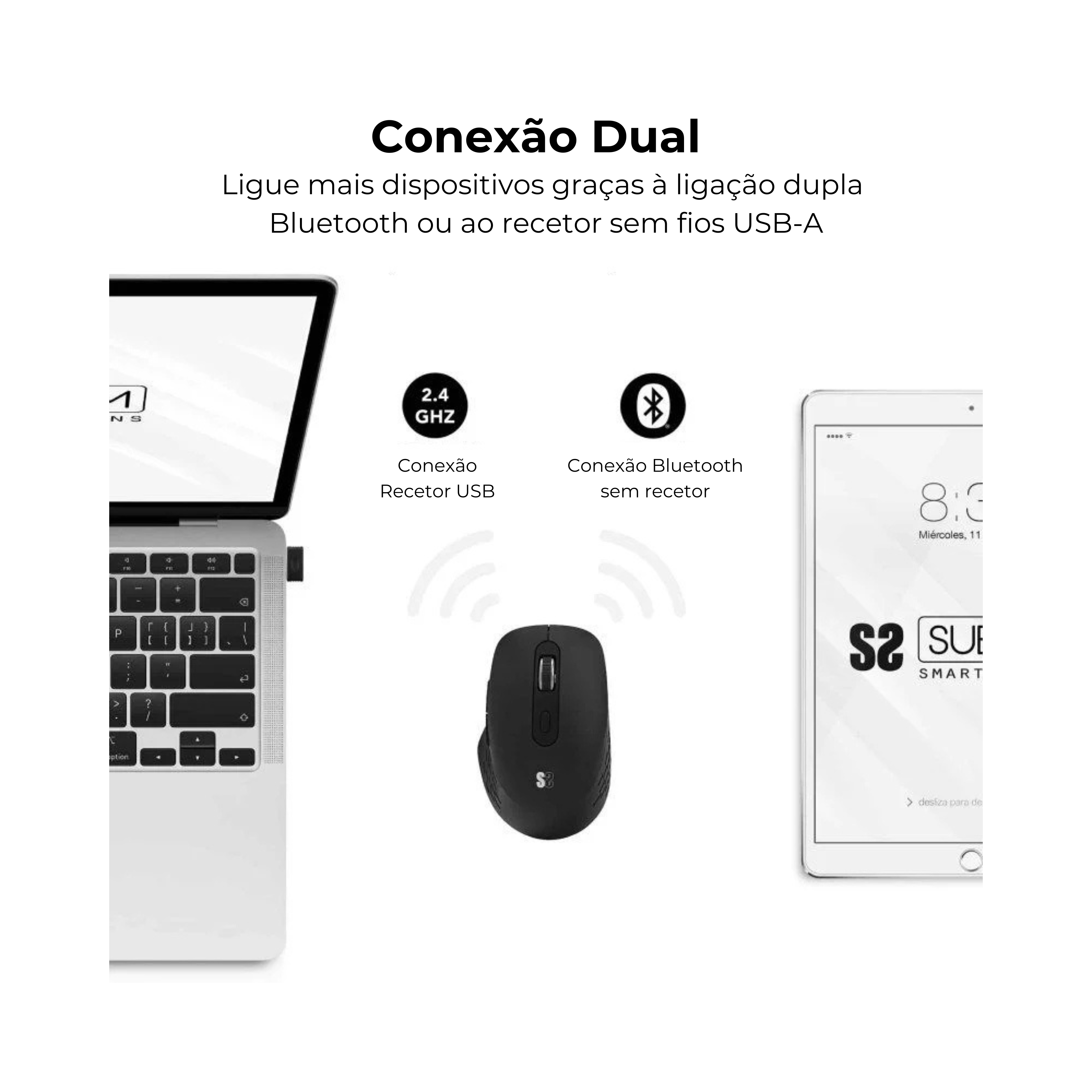 Subblim Comfort Dual Bluetooth Ergonomic Wireless Mouse & 2.4 GHz USB-A Receiver