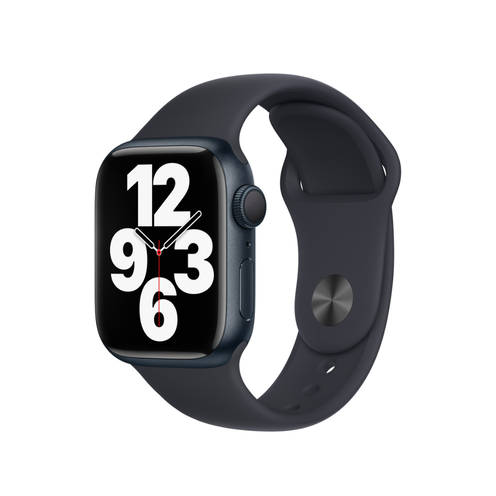 Apple Watch Series 7 (GPS, 41mm) - Meia-Noite com bracelete desportiva Meia-Noite
